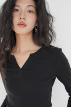 Heather Grey Fitted V-Neck Long-Sleeve Knit Top