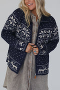 Christmas Snowflake Moose Zipper Long Sleeve Sweater