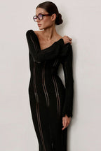 U Neck Long Sleeve Knit Work Dress