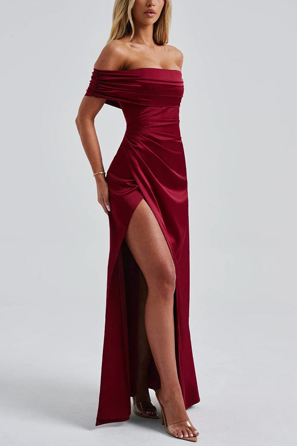 Sexy Off-shoulder Fitted High Slit Elegant Maxi Dress