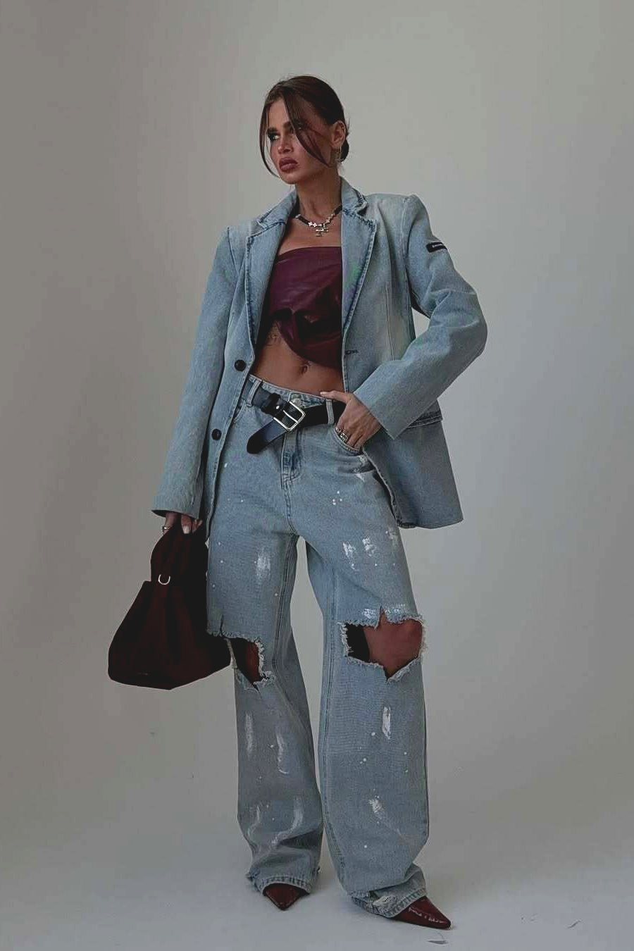 Graffiti Distressed Loose Straight Leg Jeans