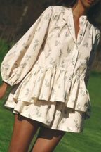 Puff Sleeve High Neck Ruffle Floral Two Piece Set