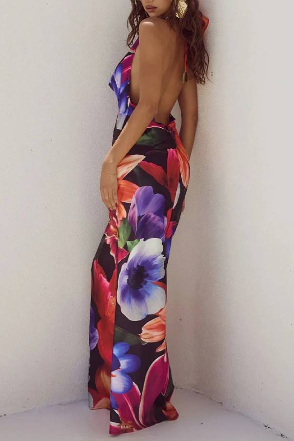 Abigail Premium Dress with Open Back, Lacing and Print Wardrobe Essential