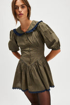 Vintage Polka Dot Peter Pan Collar Puff Sleeve Mini Dress