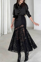 Solid Color Silk Satin Texture Single-breasted Long-sleeved Loose Shirt