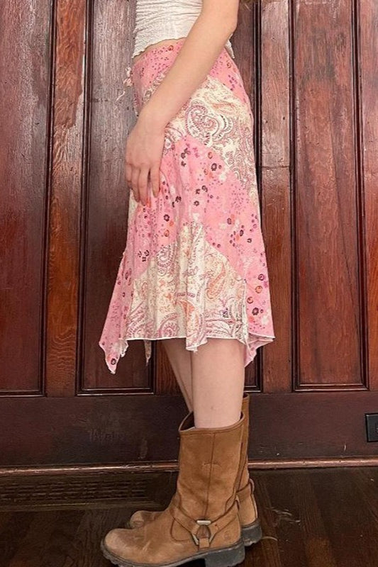 Floral Ruffle Asymmetric Midi Skirt