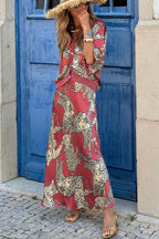 Abbie Satin Tiger Print Bat Wide Sleeve Button Loose Coat