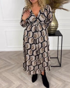 Jocelyn Premium V Neck Dress with Leaf Print Designer Edit