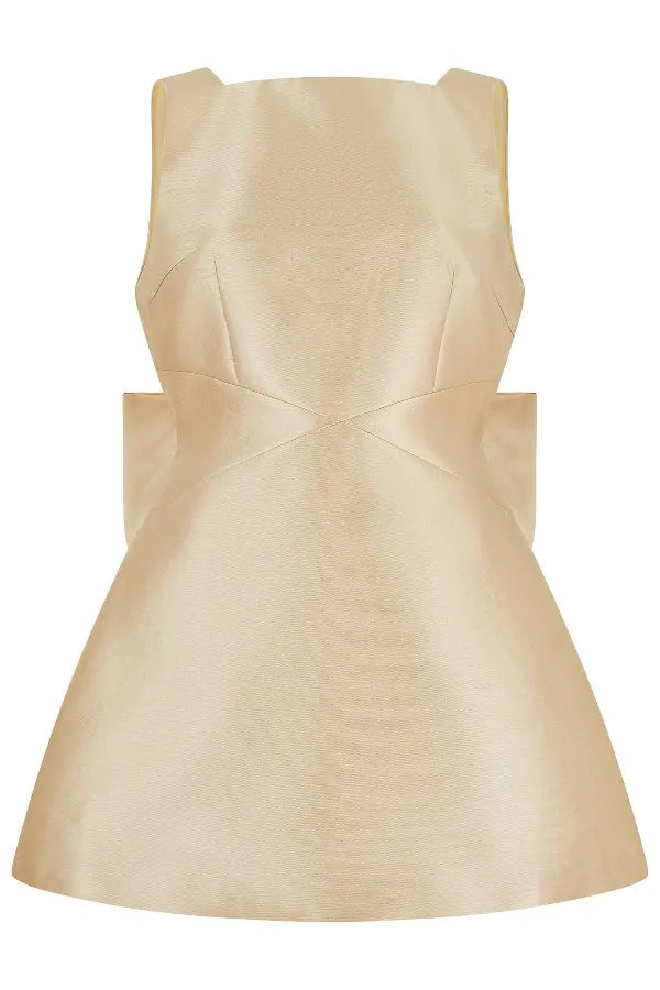 Mini waist cinching sexy satin oversized bow detail square neck mini dress