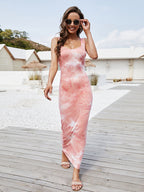 sleeveless tie-dye bag hip dress