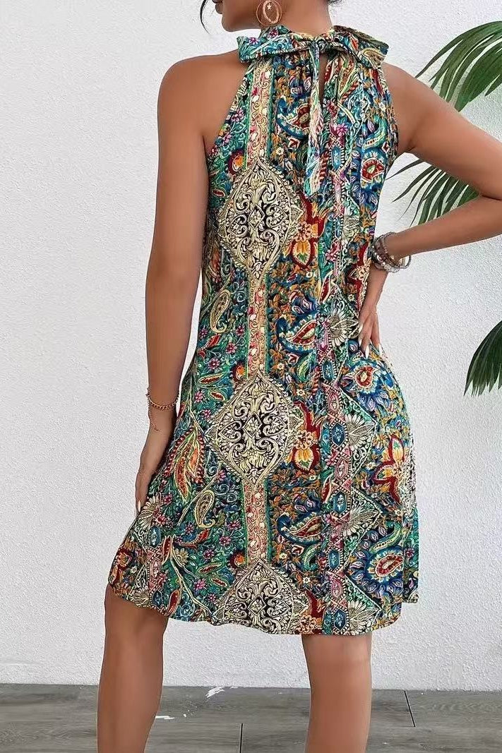 Bohemian Halter Sleeveless Pullover Boho Dress