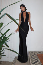 V-Neck Halter Backless Split Maxi Party Dress