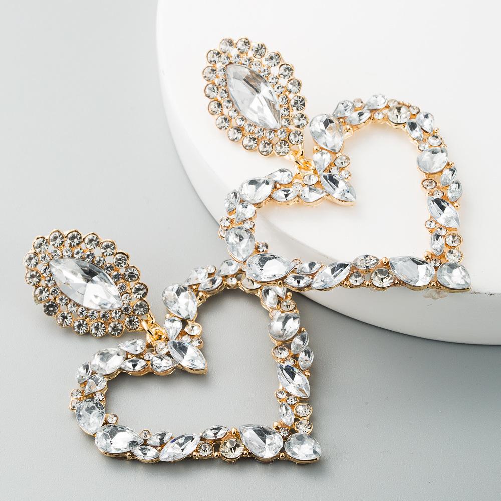 Heart-shaped with colored  retro temperament exaggerated earrings