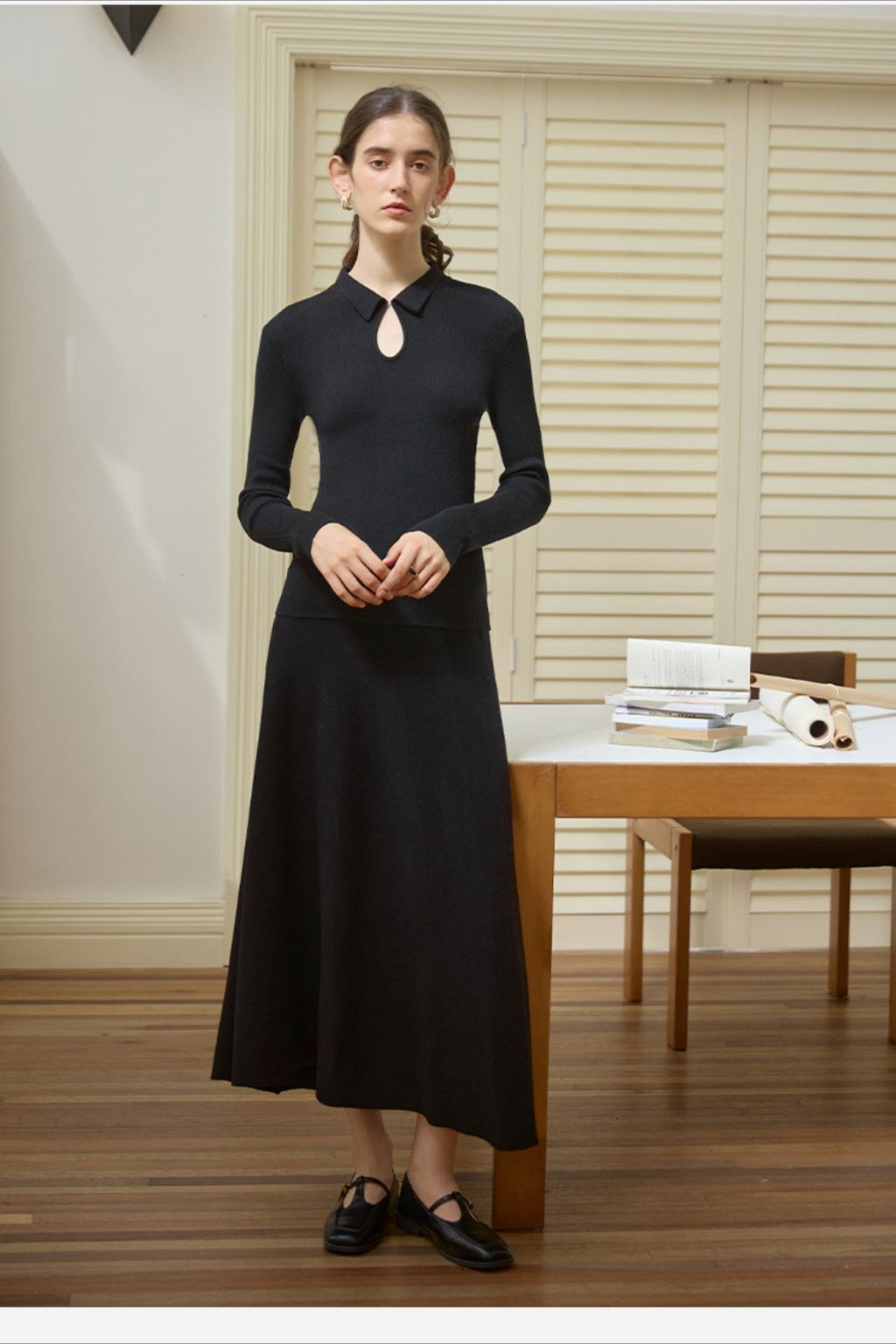 Elegant Solid Wool Knit Top