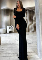 Black Slim Fit Lace Up Backless Long Sleeve Dress