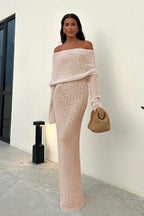 Backless Knit OffShoulder Maxi Sweater Dress
