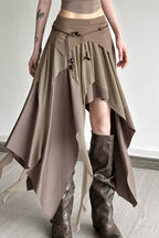 High Waist Irregular Layered Split Skirt