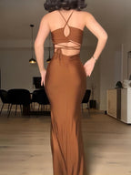 Elegant Backless Draped Bandage Sexy Maxi Party Dress