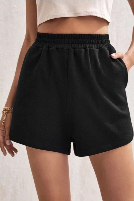 Casual Elastic Waist Wide Leg Solid Shorts