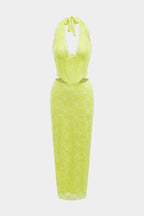 Halter Neck Backless Cut Out Corset Waist Maxi Dress