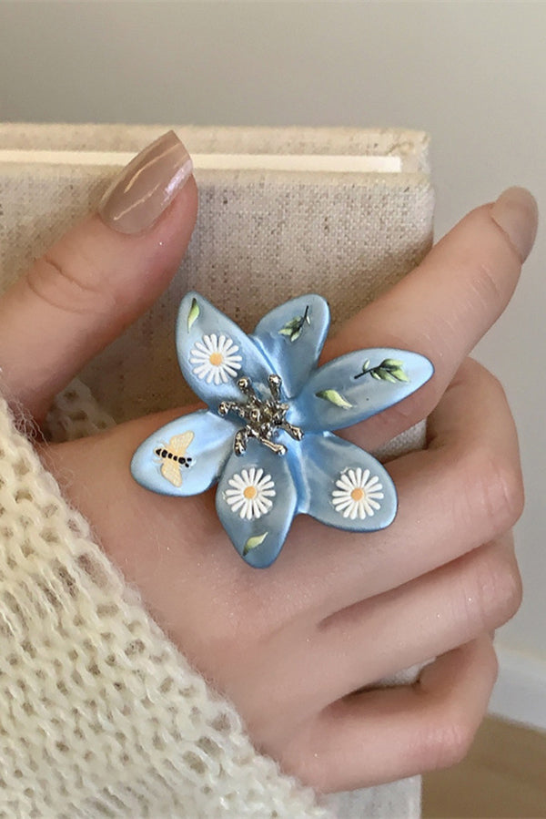 Colorful Dopamine Haze Blue Hand-painted Ring