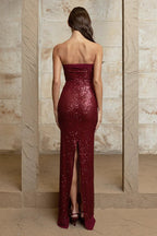 Strapless Sequin Slit Back Prom Dress