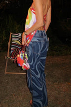 Ripple Print Casual Straight Jeans