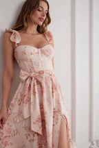 Floral Print Waist Tie Cami Midi Dress