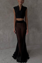 French summer chiffon fish tail eternal mesh high waisted elastic fish tail long skirt