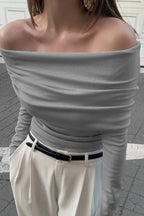 Off Shoulder Slim Knit Sweater