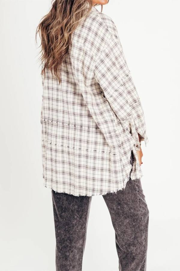 Women's Mineral Washed Button Down Plaid Flannel Shirt