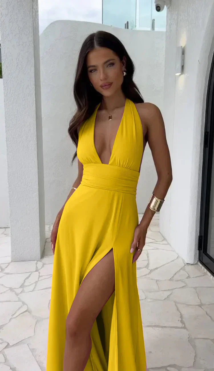 Sarah Minimalist Dress with V Neckline Evening Wear Edit