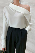 Off Shoulder Button Front Long Sleeve Top