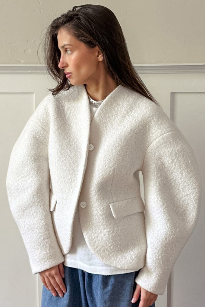 Solid Color Tweed V-Neck Coat