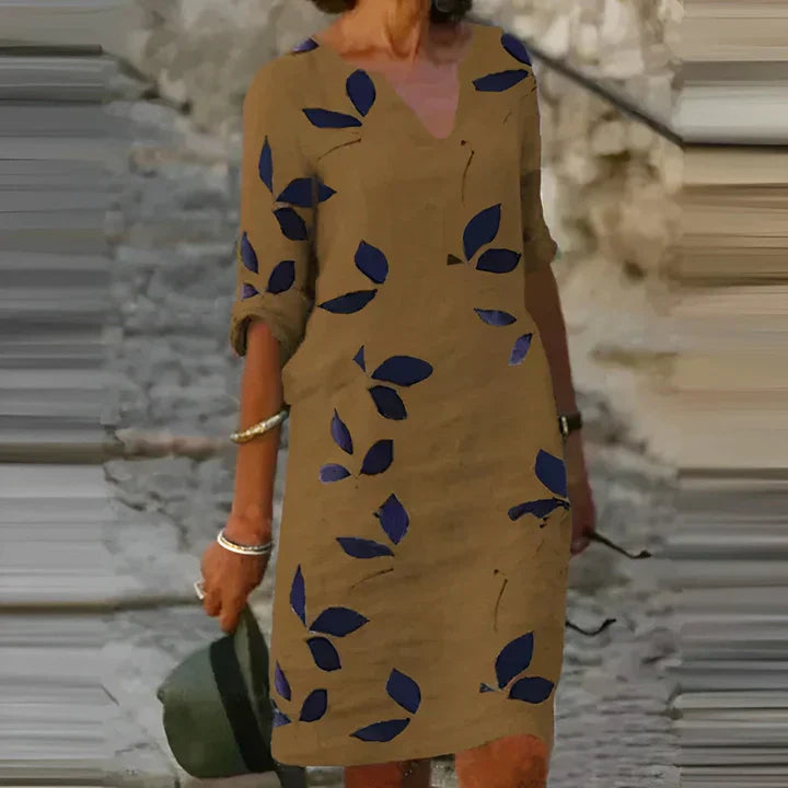 Edna Chic Stunning Summer Dress with Leaf Print for Women Evening Wear Edit