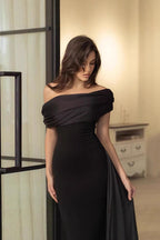 Chic Satin Draped Neck Sheath Formal Dress