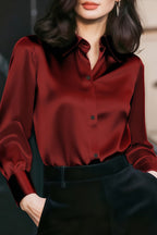 Solid Color Collared Long-sleeved Casual Button-down Shirt
