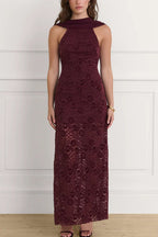 Elegant Scarf Neck Backless Lace Patchwork Bodycon Prom Dress