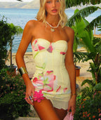 Floral Strapless Ruffle Cute Mini Dress