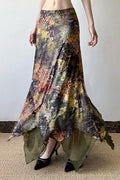 Botanical Print Mesh A-Line Maxi Skirt