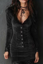 Stylish Velvet Patchwork Lace Trim Elegant Slim-fit Mini Dress