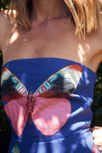 Butterfly Print Strapless Tube Top Mini Skirt