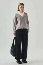 Oversized Lazy V-Neck Long-Sleeve Knit Top