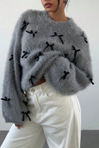 Mohair Bow Pullover Loose Blouse