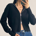 Black Wool-Blend Collared Zip-Up Cardigan