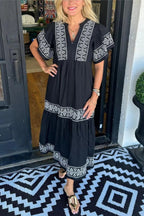 Women's V-Neck Boho Maxi Dress