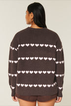 Heart Fair Isle Striped Long Sleeve Knit Sweater