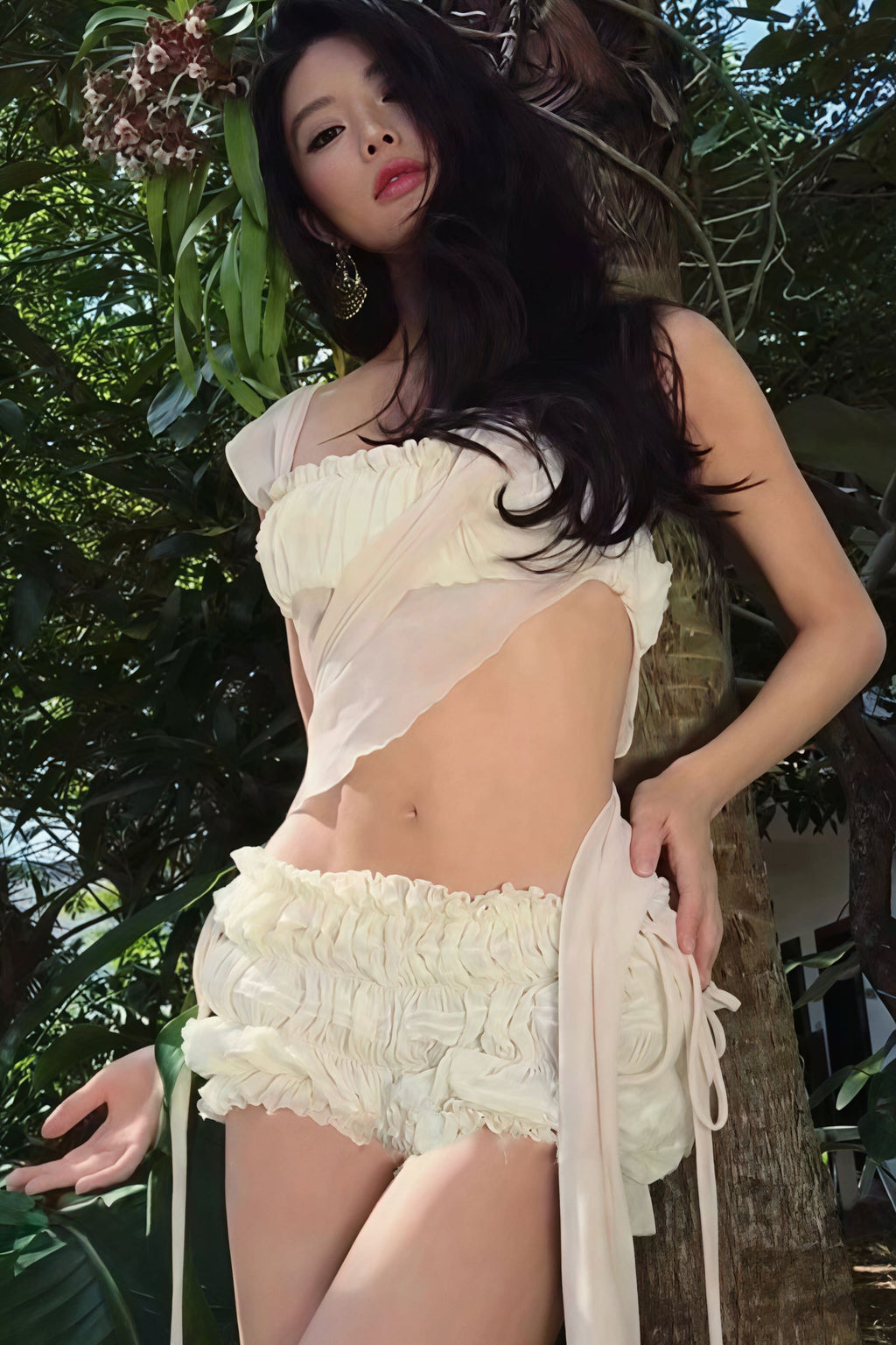 Solid Seersucker Slim Chic Cami Shorts Two Piece Set