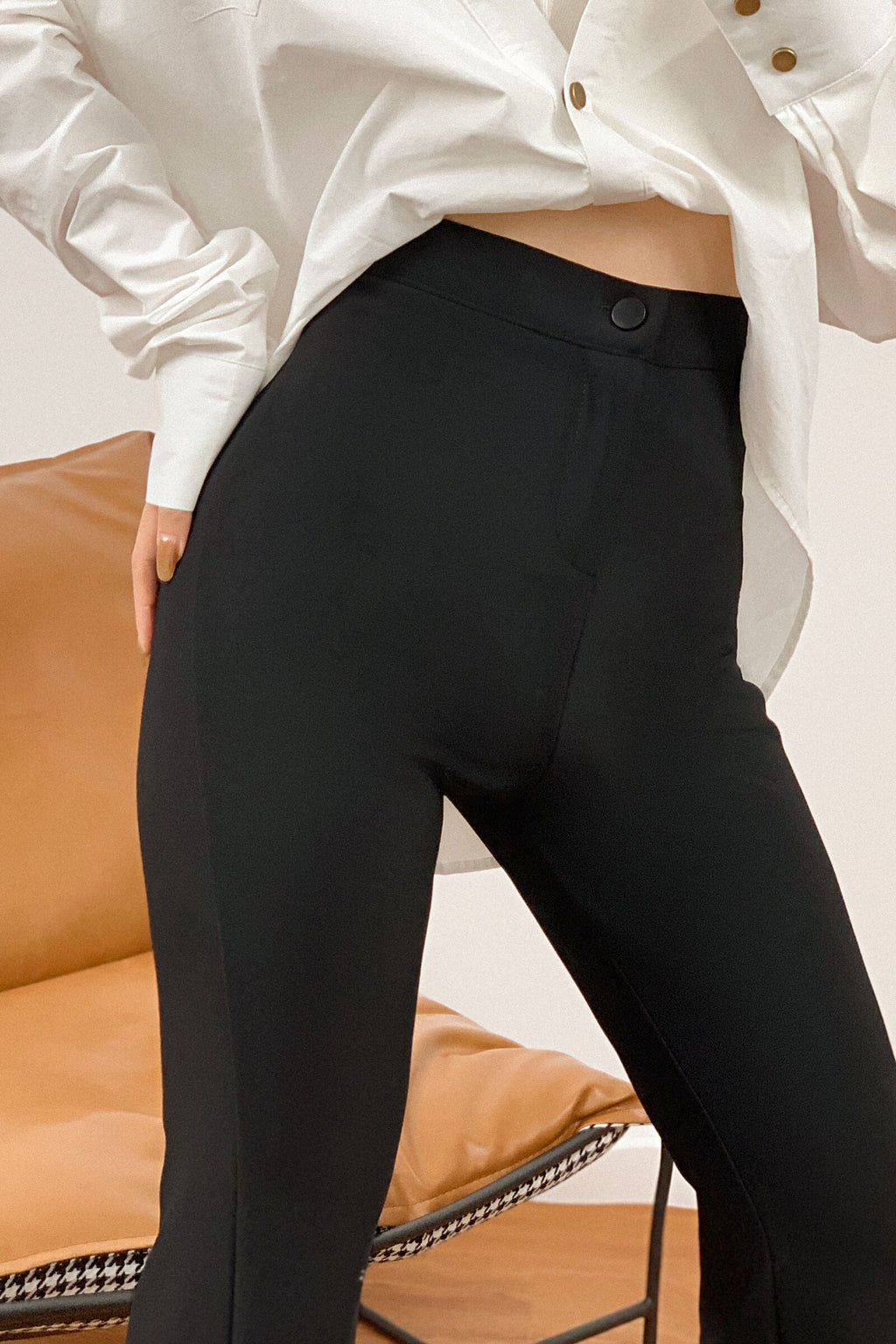 Black Stretch High Rise Front Slit Flared Jeans