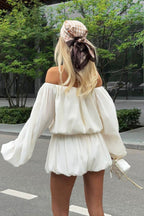 Off Shoulder Long Sleeve Crop Top Bloomers Shorts Set